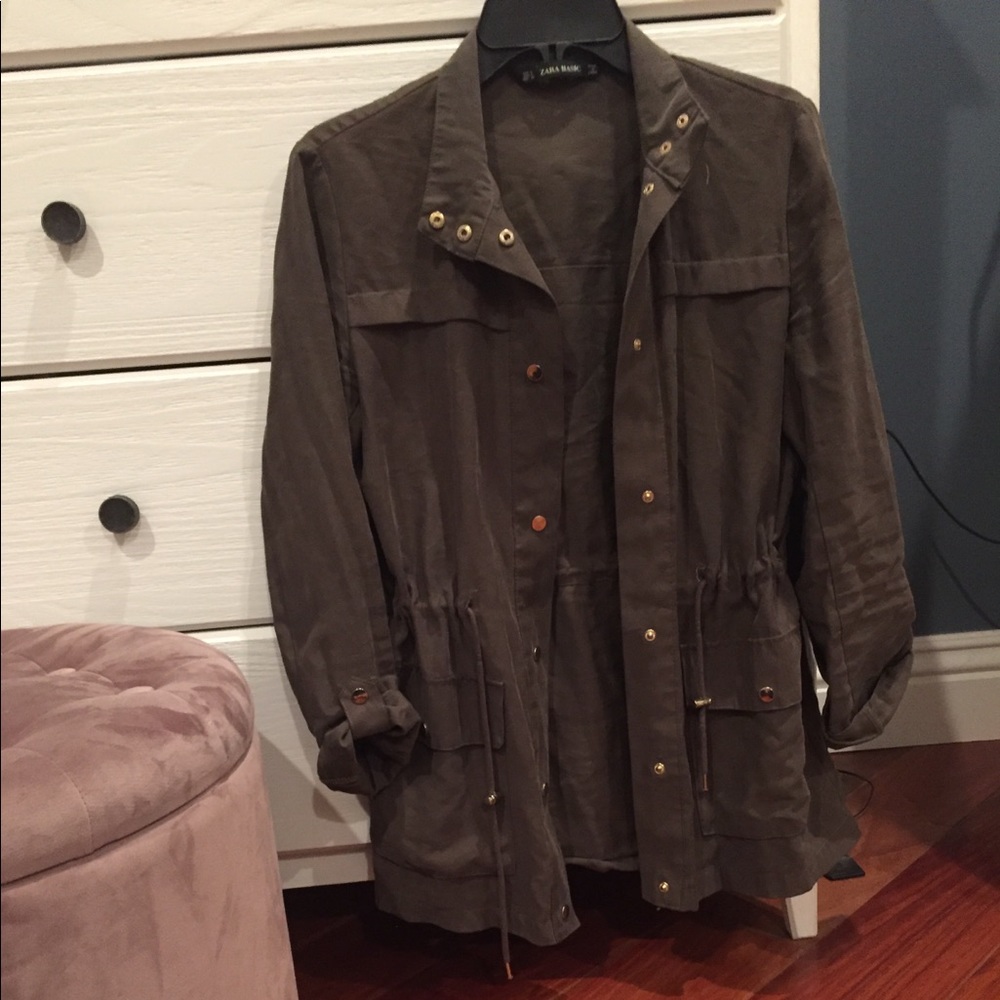 Zara olive green draw string coat